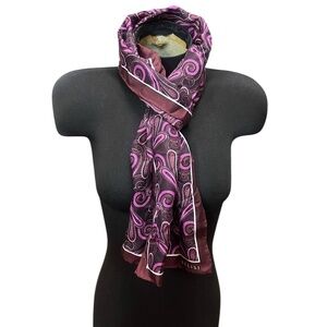 BELISI Silk Scarf Burgundy Pink Paisley Hand Rolled Edge Luxe Elegant